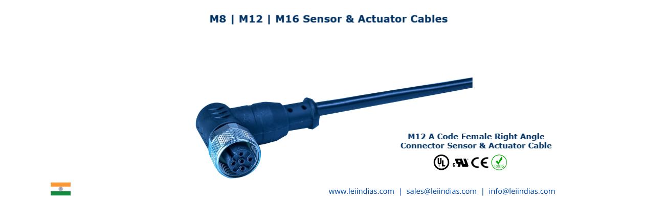 M12 A Code Female Right Angle Sensor  Cable